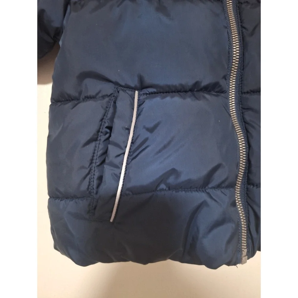 Wonder Nation Toddler 3T Puffer Jacket Navy Blue Hooded Fleece Lined Coat Zip